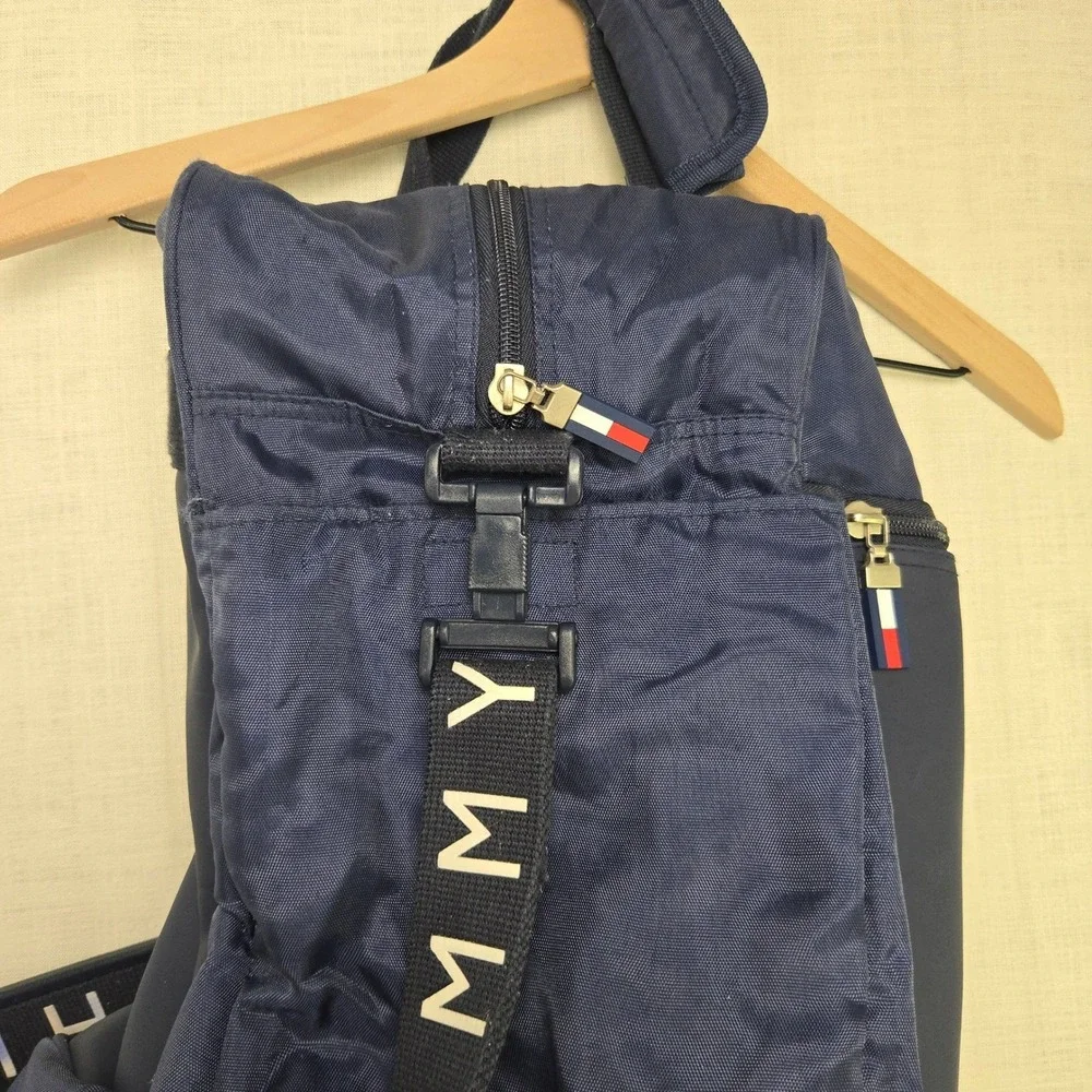 VTG Tommy Hilfiger Duffle Bag Blue Carry On Large Logo Strap Travel Weekender XL